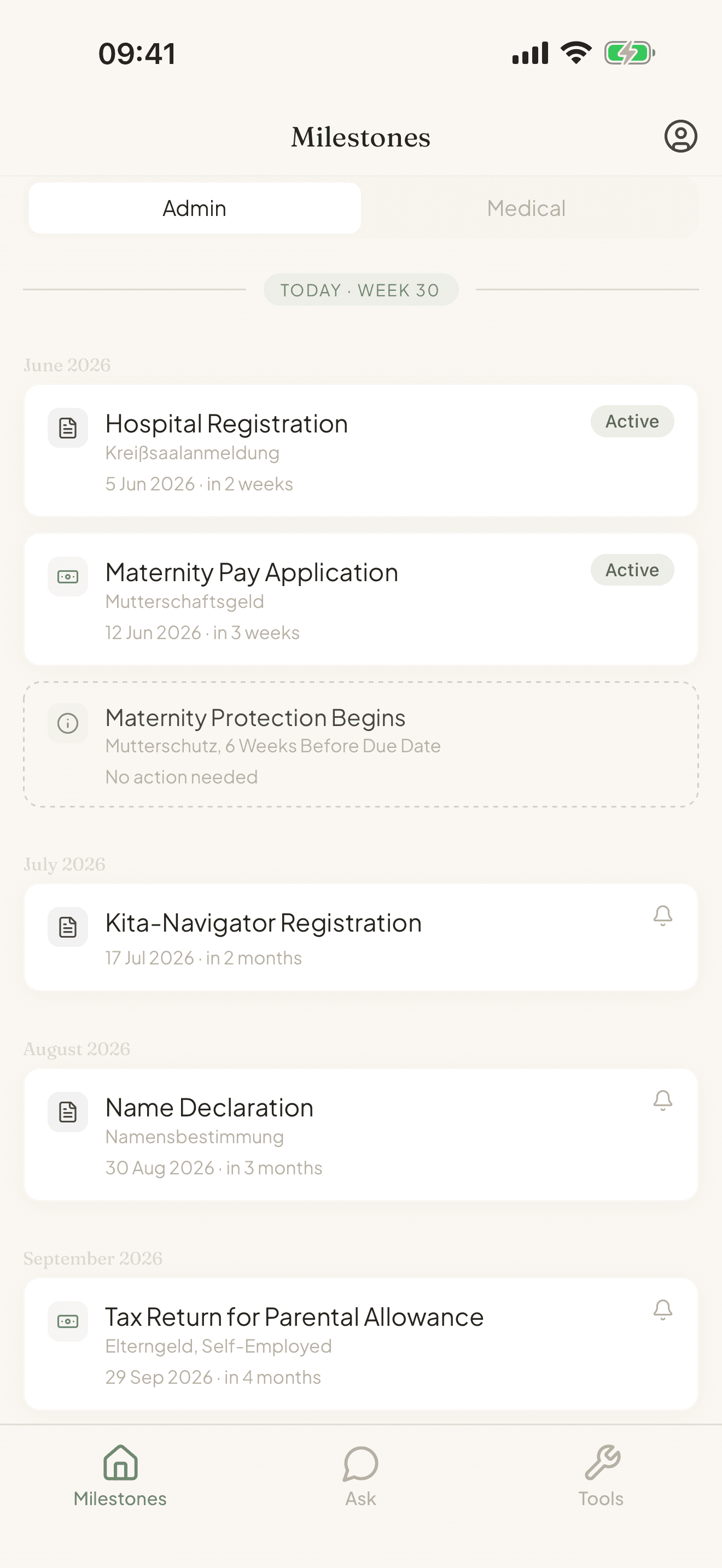 PaperStork app — Pregnancy timeline for the Pregnancy stage