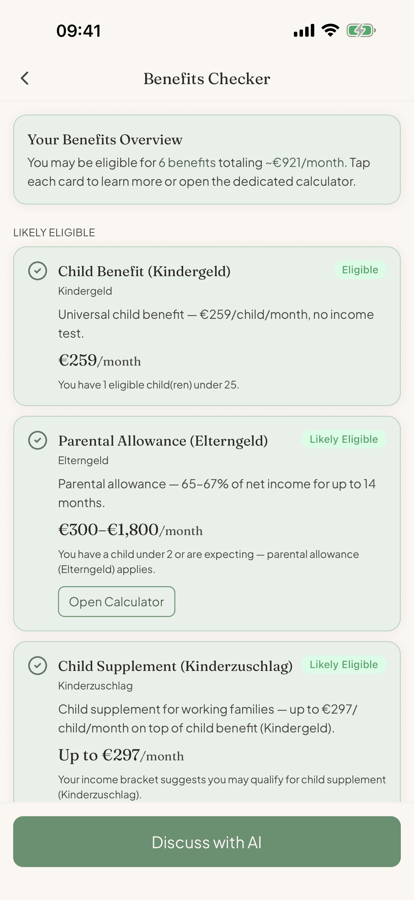 PaperStork benefits checker showing eligible benefits and amounts